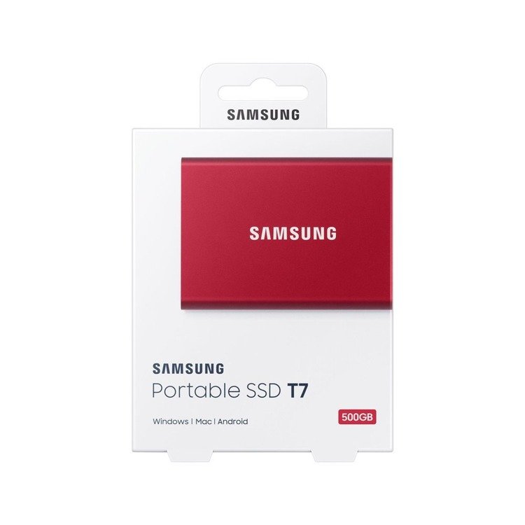 SAMSUNG T7 Dysk zewnetrzny SSD 500GB Czerwony USB 3.2 (MU−PC500T/WW)